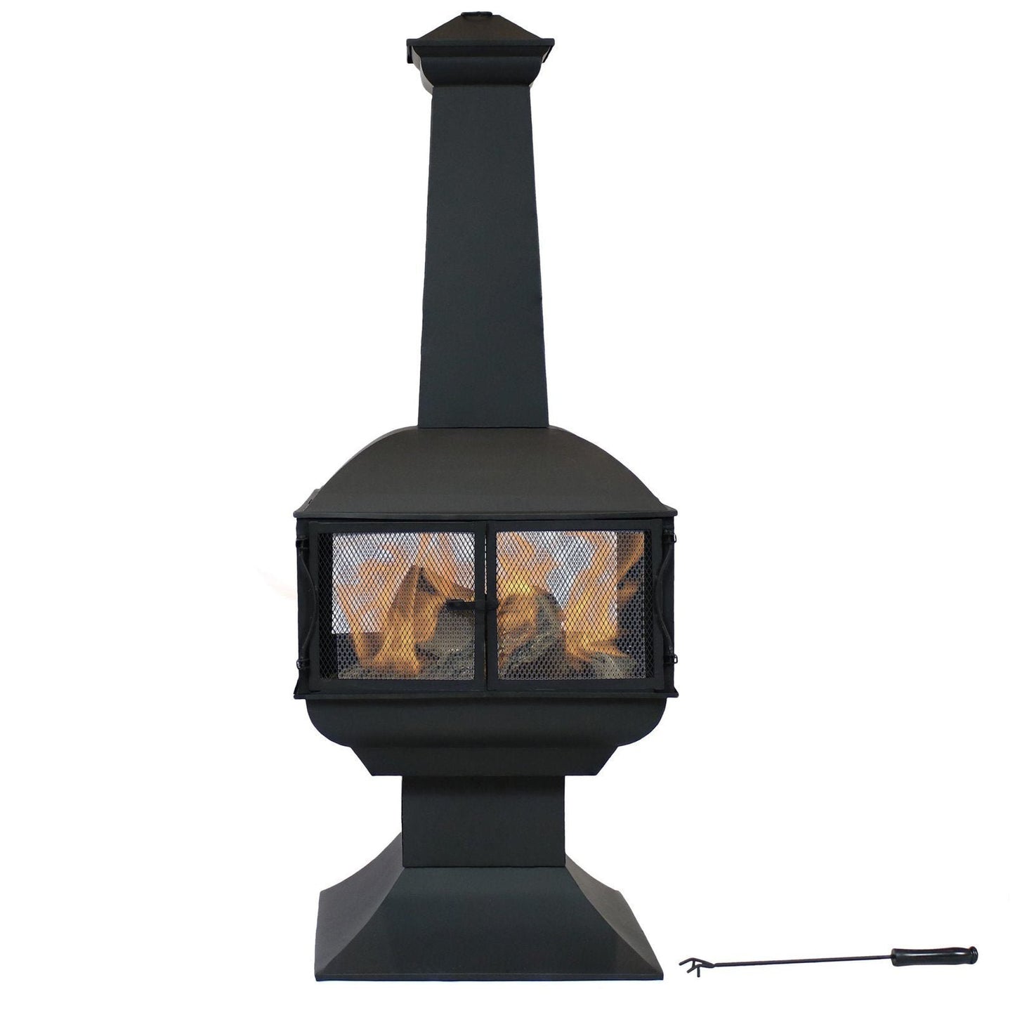 Sunnydaze 57″ 360-Degree View Steel Wood-Burning Chiminea with Grate, Poker, and Cover