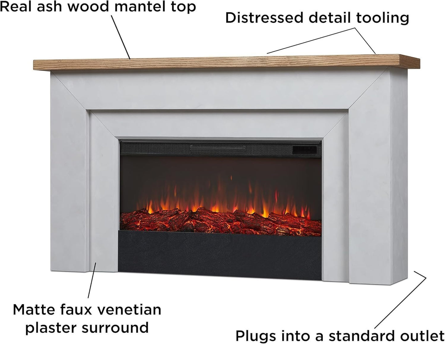 Real Flame Malie 68″ Electric Fireplace with Mantel & Remote Control