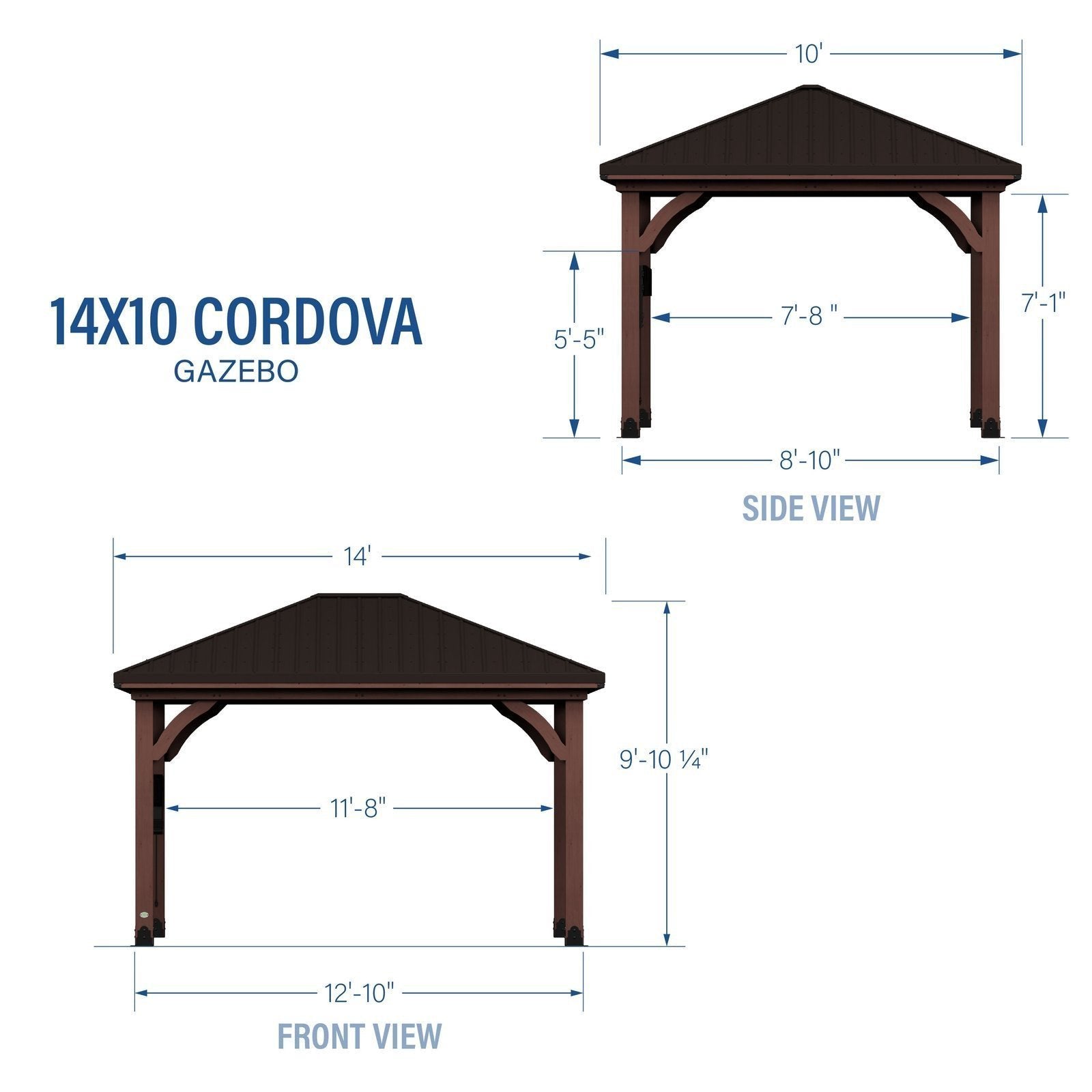14×10 Cordova Gazebo Dark Brown