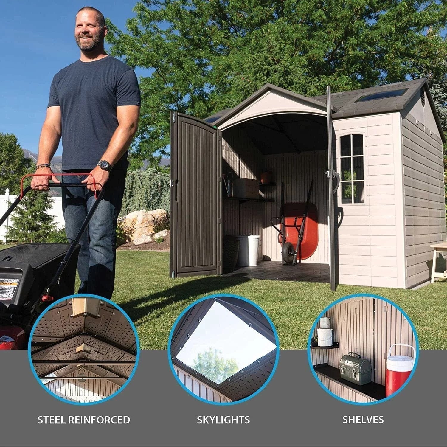 Lifetime 10′ x 8′ Outdoor Storage Shed with Carriage Doors Foundation and Installation Included.