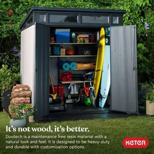 Keter Outdoor Storage Sheds, for House, Patio & Yard, Plastic Resin, Artisan, 7×7 Ft, Gray