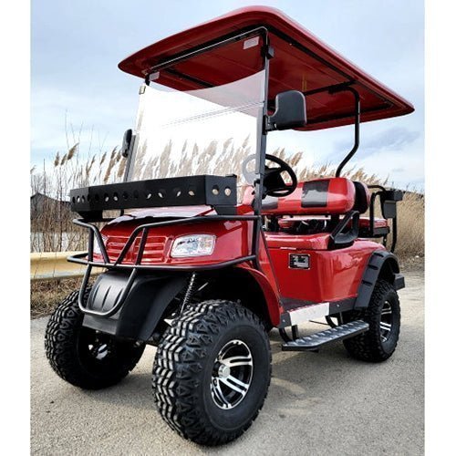 eMACHINE-RED_a_d7ae0593-3e79-4dc2-acbb-ec5ba3e049f8.jpg Brand New 48v Electric Golf Cart Lifted & Loaded eMACHINE – RED - Image 1