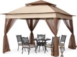 MASTERCANOPY Patio Gazebo Outdoor Pop Up Gazebo with Mesh Walls (11×11,Champagne)
