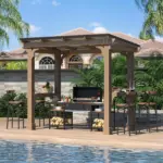 Veikous D Wooden Grills Gazebo Outdoor with Steel Roof - Image 4