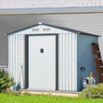 8’ X 8’ Outdoor Gable Steel Storage Shed White & gray