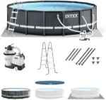 Intex Ultra XTR Frame 14′ x 42″ Round Above Ground Outdoor Swimming Pool Set with Sand Filter Pump, Ladder, Ground Cloth, and Pool Covers