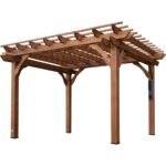 Backyard Discovery 12′ x 10′ Cedar Wood Pergola Garden Arbor Patio Shade Structure with PowerPort and Anchoring Feet