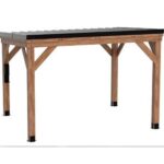 Backyard Discovery Arcadia 12′ x 9.5′ Cedar Wood Slope Roof Gazebo Patio Pavilion with Black Steel Roof and PowerPort