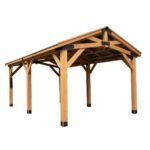 Backyard Discovery Norwood 20′ x 12′ Cedar Wood Pavilion Carport Heavy-Duty Gazebo Shelter with Steel Roof and PowerPort