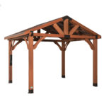 Backyard Discovery Brookdale 12′ x 10′ Cedar Wood Gazebo Outdoor Patio Pavilion with Black Steel Roof and PowerPort