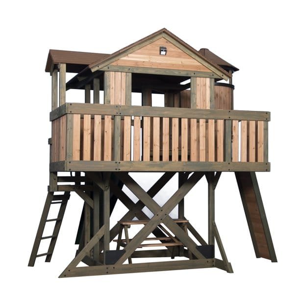 saybrokeeer-product-291-image-1.jpg Backyard Discovery Eagles Nest Cedar Wooden Playhouse Playset with 7-Foot Crow’s Nest Wave Slide and Rock Climbing Wall - Image 1