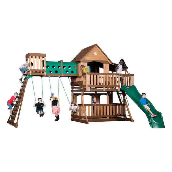saybroker-product-59-image-1.png Backyard Discovery Woodridge Elite Wooden Swing Set with Wave Slide and Clubhouse - Image 1